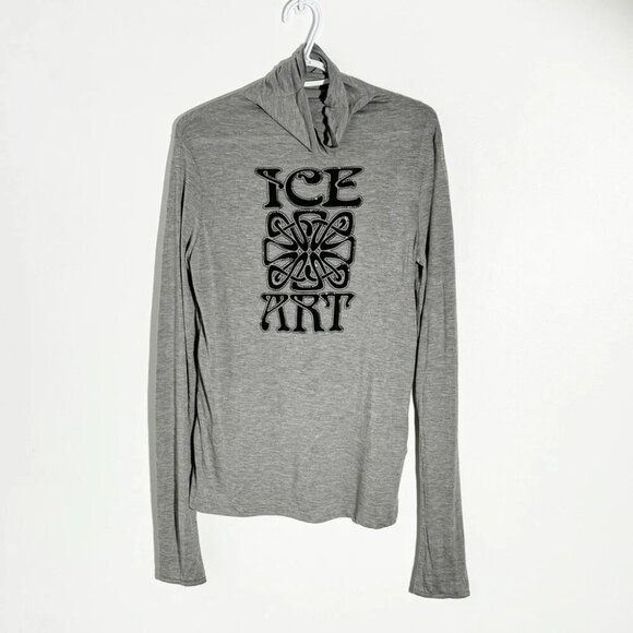 Iceberg Tops - NWT Iceberg long sleeve turtleneck shirt size Large grey with black logo print